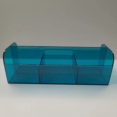 Bandeja organizadora de cosméticos de acrílico azul turquesa Clinique vintage para baño Foto 1 de 4