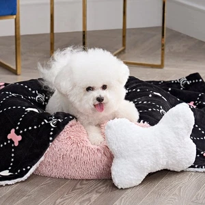 Juicy Couture Plush Paw Heart Pet Sherpa Blanket and Bone Pillow Set - Black - Picture 1 of 5