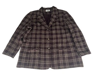 Alfred Dunner Wool Blend Plaid Blazer Jacket Coat Women's 18 Purple Tan Winter - Picture 1 of 4