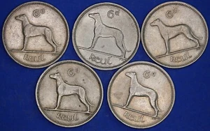 Collection Ireland EIRE Irish Sixpences Irish Wolfhound, various dates [31405] - Picture 1 of 2