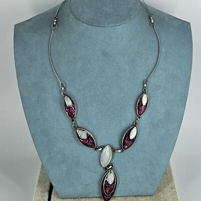 Collar Madreperla Resina Chapado en Plata Gota Reversible 17" Largo Foto 1 de 4