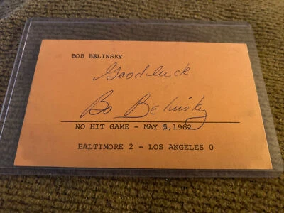Bo Belinsky Los Angeles Angels Signed 3x5 Index Card Authentic - Image 1 of 2