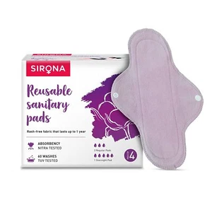 Sirona Reusable Sanitary Pads for Women – (3 Regular Pads + 1 Overnight Pad) - Picture 1 of 7