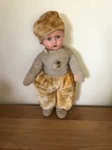 Vintage Dutch Cloth Doll Composition Head Velvet / Fur Body - Picture 1 of 5