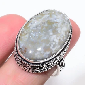 Natural Ocean Jasper Gemstone Vintage Handmade Lovely Jewelry Ring Size 9 US - Picture 1 of 10