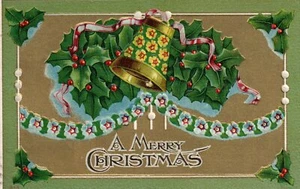 A Merry Christmas Bell with flowers  Christmas Postcard - Picture 1 of 2