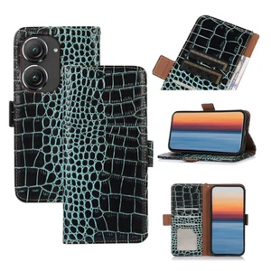 RFID Blocking Magnetic Calf Leather Flip Wallet Case for ASUS Rog Phone/Zenfone - Picture 1 of 14