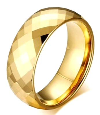 ANILLO CARBURO DE TUNGSTENO chapado en oro facetado altamente pulido, talla 12 Foto 1 de 4