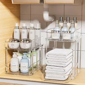 2 Sets of 2-Tier Clear under Sink Organizers and Storage, Multi-Purpose Stackabl - Picture 1 of 7
