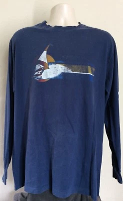 Vtg 80s Hawaii Sailboat Long Sleeve T-Shirt Navy Blue L/XL Hanes Sunset - Image 1 of 4
