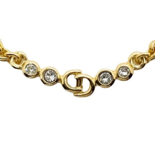 Collana Christian Dior placcata oro 18 carati multipietra monogramma catena 16"