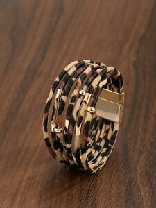 Women's Faux Leather Leopard Animal Print Fashion Bracelet Bangle Magnetic Clasp