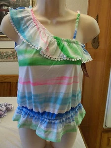 Arizona Girls One Shoulder Tank Top Size Large 14 Blue Multi Color New W Tag - Picture 1 of 2