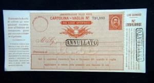1890 ITALY rare Money order postcards sending money CARTOLINA VAGLIA lire 15 - Picture 1 of 2