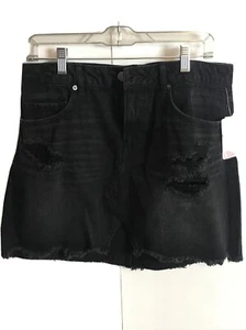 Chelsea & Violet Women’s NWT Black BOHO Denim Mini Grunge Distressed Skirt SZ L  - Picture 1 of 5