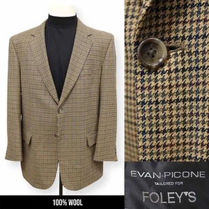 EVAN PICONE mens brown HOUNDSTOOTH 100% WOOL sport coat suit jacket blazer 44 L - Picture 1 of 15