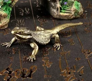 Brass Lizard Animal Statue Small Sculpture Tabletop Figurine Home Decor - Picture 1 of 5