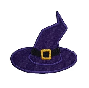Hexenmütze Halloween bestickt Applikation Aufbügeln Aufnäher 3 Zoll x 2,75 Zoll Trick/Leckerli - Bild 1 von 10