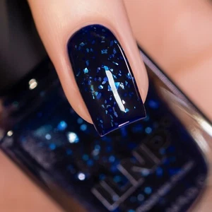 ILNP Late Night - Deep Navy Blue-Based Iridescent Flakie Shimmer Nail Polish - Picture 1 of 6