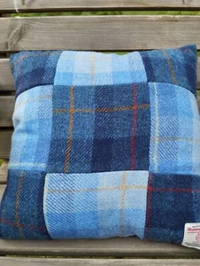 HARRIS TWEED Blue patchwork cushion - Picture 1 of 3