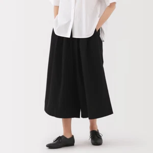 MUJI Pantalone Donna 100% Cotone Biologico Seersucker Easy Cropped Nero FedEx - Foto 1 di 9