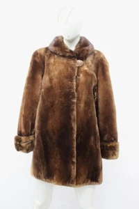 EXCELENTE CHAQUETA ABRIGO DE PIEL DE CASTOR ÁRTICO ESQUILADO MARRÓN MUJER TALLA 6 S - Imagen 1 de 3