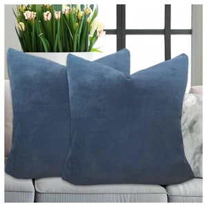 2 pcs Pack Dark Blue Throw Pillow Covers Faux Suede Ultra Soft Pillow Cushion... - Picture 1 of 8