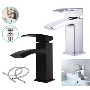 Bathroom Basin Sink Tap Counter Sink Mixer Chrome Mono Faucet Waterfall + Waste - Picture 1 of 15