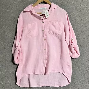 New Puro Lino Womens M 100% Linen Button Up Short & Long Sleeves Pockets Italy - Picture 1 of 9