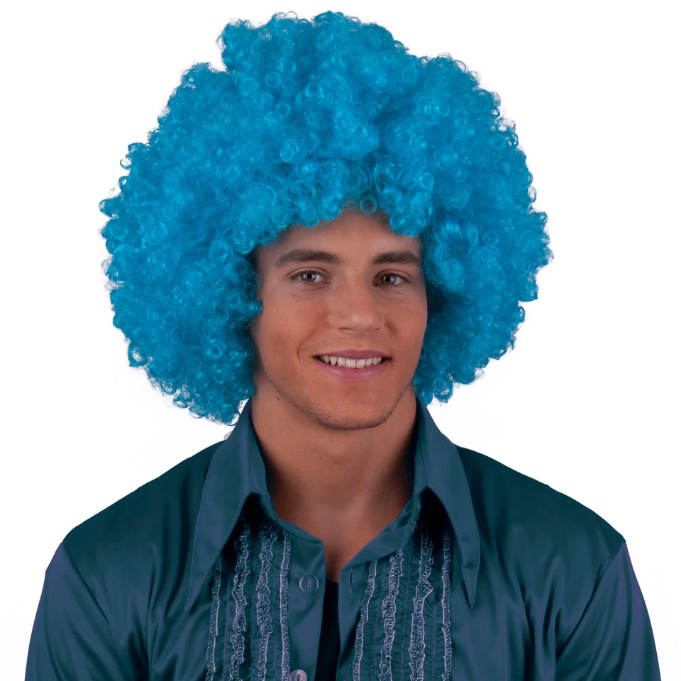 Humorous Clown Afro Bright Color Costume Turquise Halloween Synthetic Fiber W... — 第 1/1 张图片
