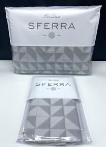 New Sferra Stella Full/Queen Duvet Cover One Standard Sham Sateen Silver/Blue