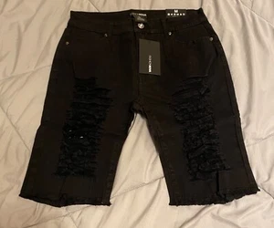Brand New! Fashion Nova Wave Crasher Bermuda Shorts Black Medium Distressed - Picture 1 of 9