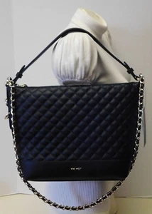 Nine West Black Chain Strap w/Faux Leather & Quilted Shoulder Bag Handbag Purse - Picture 1 of 11