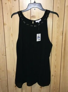 Nuevo con etiquetas Calvin Klein Mujer XL Negro Sin mangas Forrado Top Oro Acento Blusa - Imagen 1 de 6