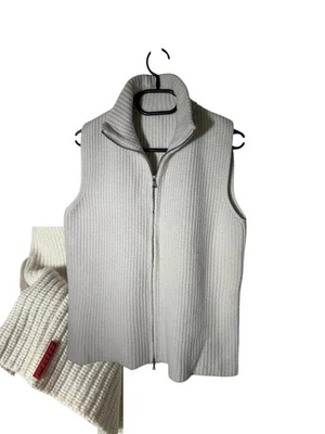 Prada Red Tab Logo Women’s Vest Knit Wool Zipper Sweater Made In Italy Size46 - Image 1 of 4