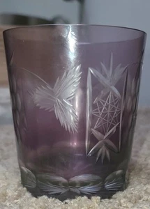 Ajka Marsala Amethyst Purple Cut to Clear Crystal Whiskey DOF Glass Excellent - Picture 1 of 4