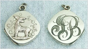 Antique JMF Co Victorian Gold Filled Buck Deer Watch Fob Locket Charm Pendant - Picture 1 of 8