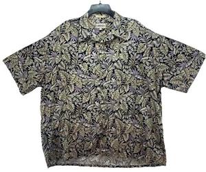 Campia Moda Hawaiian Shirt Mens 2XL Leaf Motif Purple Navy Blue Tropical - Picture 1 of 8