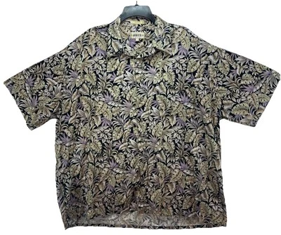 Campia Moda Hawaiian Shirt Mens 2XL Leaf Motif Purple Navy Blue Tropical - Image 1 of 4