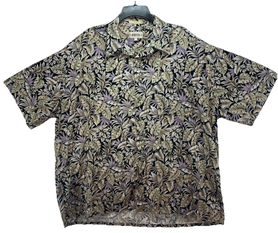 Campia Moda Hawaiian Shirt Mens 2XL Leaf Motif Purple Navy Blue Tropical - Image 1 of 4