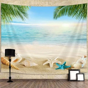 Sandy Beach Drift Bottle Shells Extra Large Tapestry Wall Hanging Art Background - Picture 1 of 7