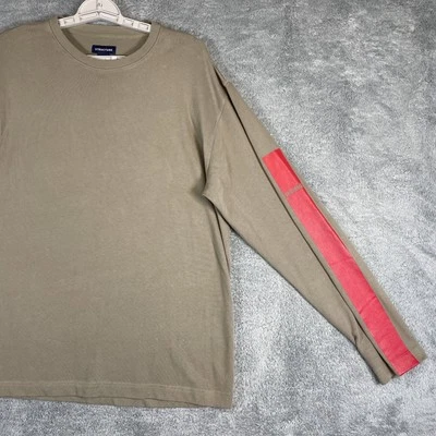 VTG Structure Sweater Mens Medium Beige Red Colorblock LS Shirt Lightweight Y2K - Image 1 of 4