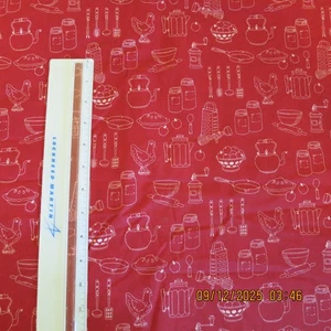 Vintage Kitchen Print Red Cotton Fabric Faye Burgos By Marcus Bros Fabric BTY - Picture 1 of 10