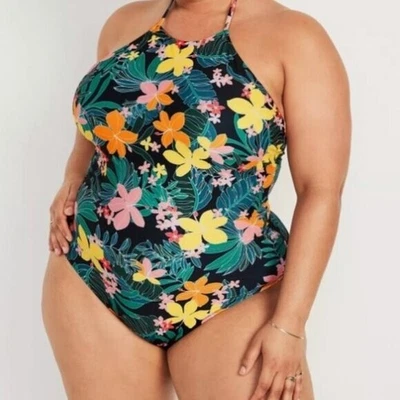 Old Navy Halter Top Full Body Plus Size Swimsuit Floral Print Size 4XL - Image 1 of 4