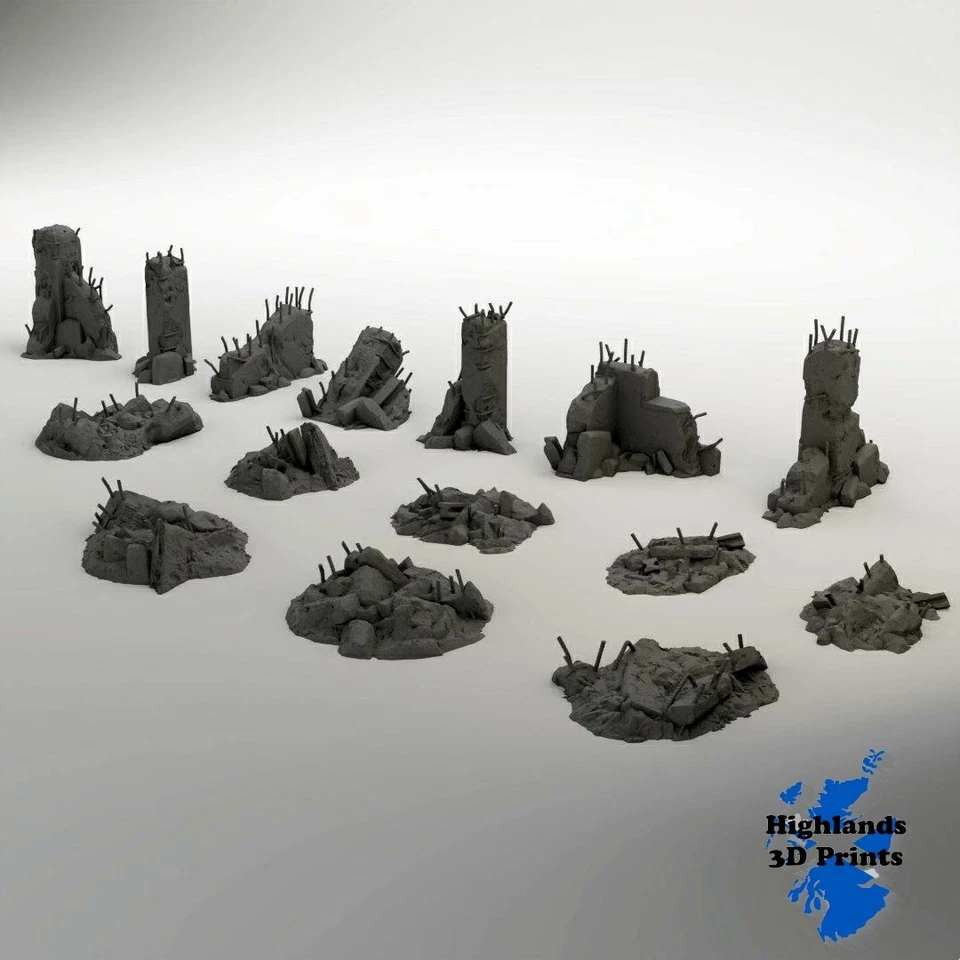 HIGHLANDS3DPRINTS City Debris Scatter Terrain Tabletop Gaming DnD 3D Print 32/28/20/15/10mm
