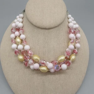 Collar Vintage Multistrand Cuentas de Vidrio Rosa Blanco Transparente Crema 15 pulgadas - Imagen 1 de 9
