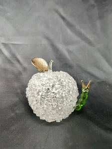 Clear Glass Apple Green Caterpillar Figurine Gold Leaf Glass Figure Teacher New - Picture 1 of 6