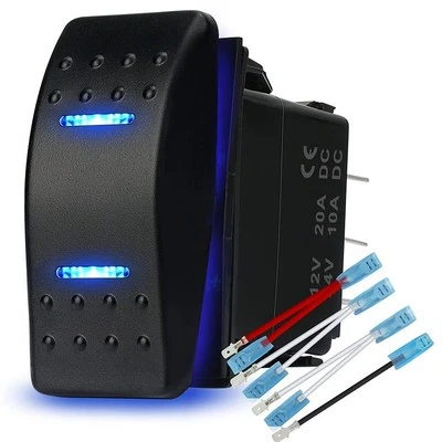 BRANDED Rocker Switch Toggle On-Off-On 12V/20A 24V/10A 7Pin DPDT Blue LED Light