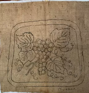 Bouquet Of Grapes Rug Hooking Pattern Primitive Burlap 15.5” X 13” - Picture 1 of 3
