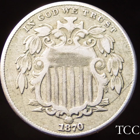 1870 SHIELD NICKEL DIE CRACKS ~  AWESOME ORIGINAL 5c COIN ~ FREE SHIPPING ~ TCC Cover
